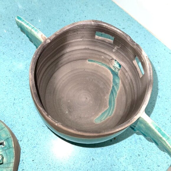 Barbara Heard Ceramic Lantern Signed Bird Head Blue Gray Handmade Pottery Candle - Picture 7 of 13